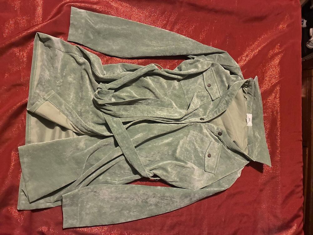 HAVE Jacket Womens M Washed Suede Belted Trench Long Sleeve Green Pockets Tie